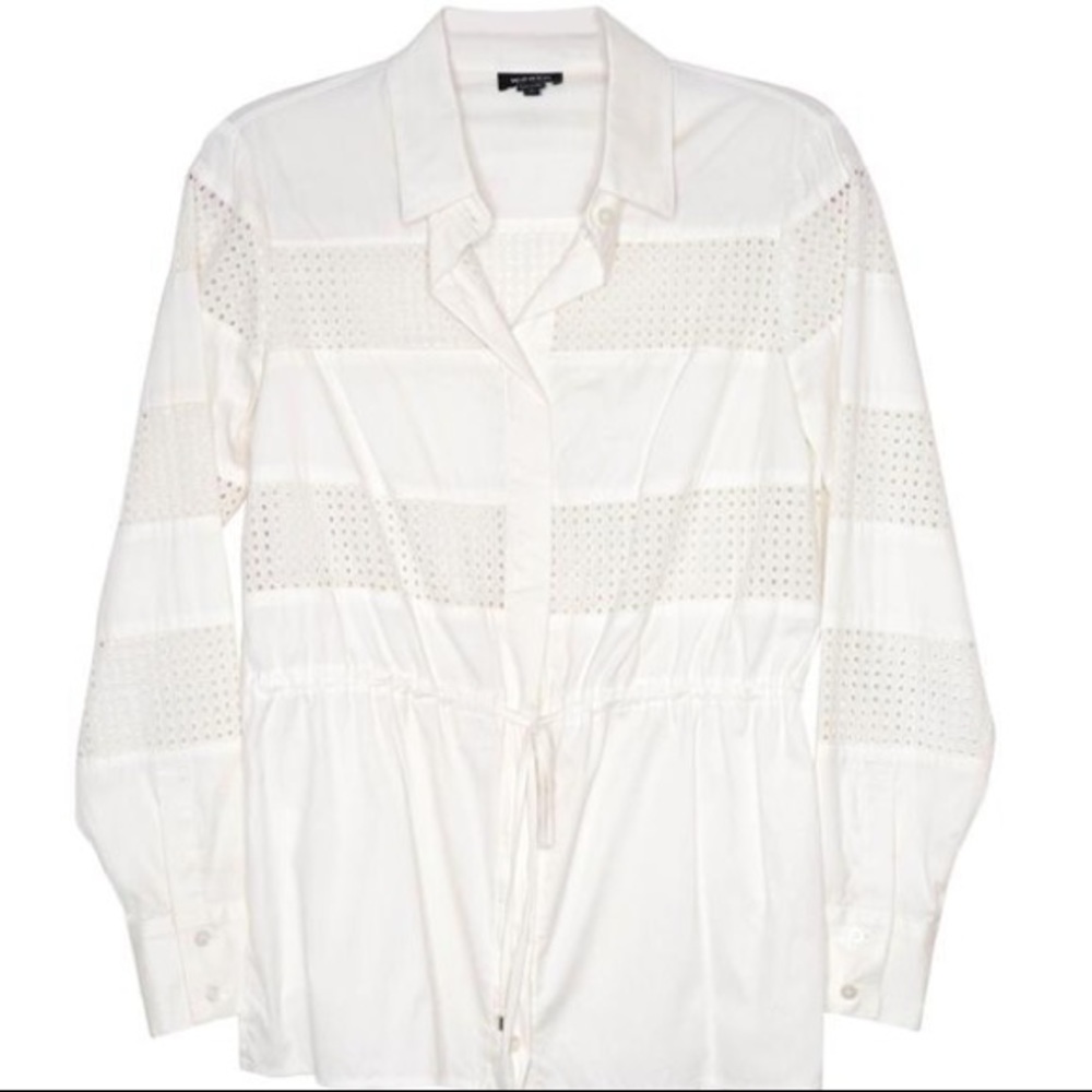Worth | Ivory Eyelit Drawstring Button up fitted blouse Size Small